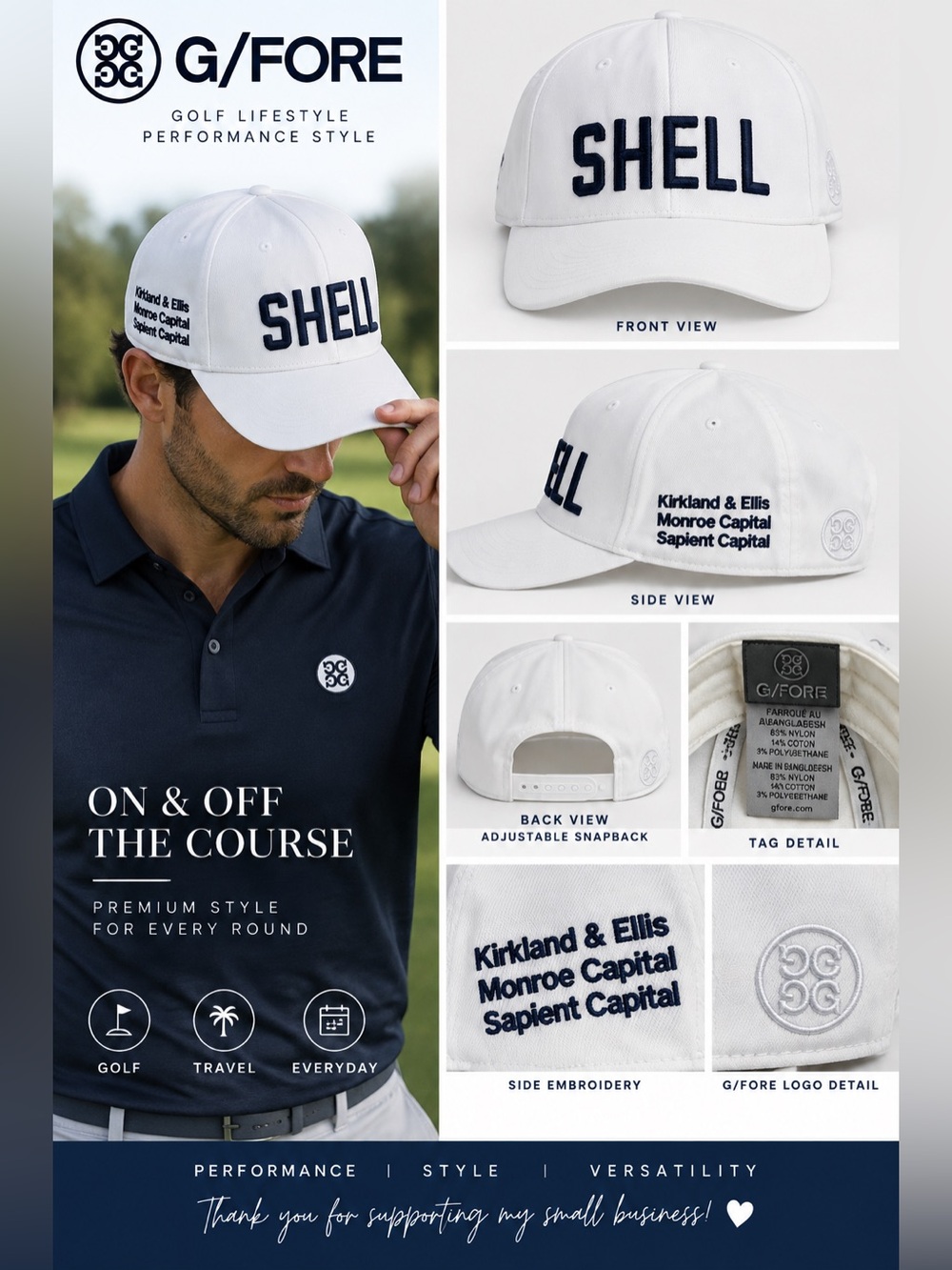 G/FORE SHELL White Golf Hat Snapback Cap Kirkland Ellis Monroe Capital